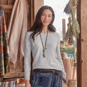 Sundance Keyes Cashmere Sweater Scoop Neck Rolled Trim Light Gray Top Size XS